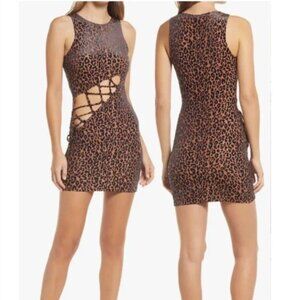 Naked Wardrobe Leopard Print Sleeveless Cutout Dress | Size Medium NWT